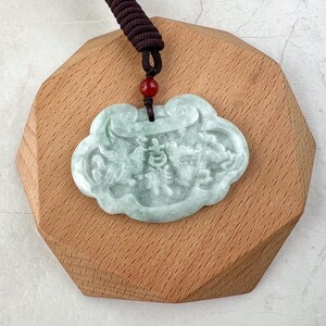 Large Jadeite Jade Longevity Lock Carved Necklace, 长命锁, YJ-0321-0396542 ...