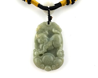 Jadeiet Jade Varken Wildzwijn Chinese Dierenriem Gesneden Rustieke Hanger Ketting, YW-0110-1646934858