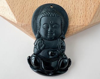 Collana con Buddha bambino in giada omfacite e giadeite nera, LGG-1221-1646854499