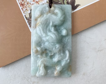 Rustic Style Jadeite Jade Dragon Chinese Zodiac Hand Carved Pendant Necklace, YJ-0321-0425727