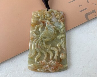 Red and Yellow Jadeite Jade Phoenix Necklace Pendant Necklace, YJ-0321-0426973