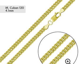 Cadena Miami Curb de plata de ley 925 chapada en oro de 4,1 mm, cadena de vermeil de oro