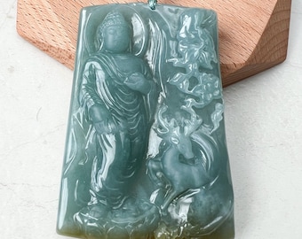 翡翠翡翠仏彫刻ペンダント、幸せに笑う仏陀、YW-0110-1646513201