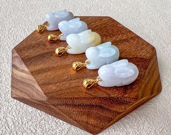 Jadeite Jade Rabbit Pendant with 18K Solid Gold, Set 2, SHWQ-0423-1704948725