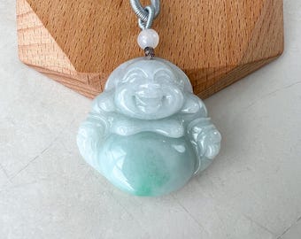 Pendentif en jade Happy Buddha, Bouddha qui rit, Budai, pendentif en jade jadéite sculpté, YGR-0223-1738906832