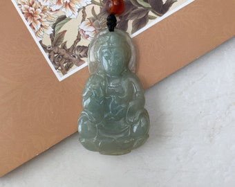 Collar con colgante tallado semitranslúcido de jadeíta Guan Yin Kwan Yin Avalokitesvara, YW-0110-1646935732