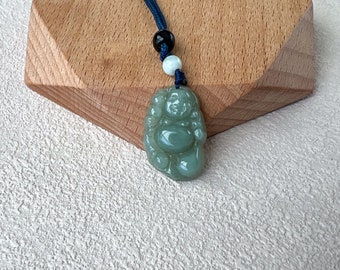 Blissful Happy Buddha Pendant, Green Jadeite Jade, Happy Laughing Buddha Hand Carved Pendant, XY-0223-1715132693