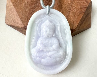Buda bebé de jadeíta de lavanda púrpura, collar de jade Amitabha Amida, 宝宝佛, YJ-0322-0367823