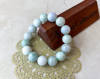 13.5 mm Natural Jadeite Jade Round Beaded Bracelet, GEM-0424-1727745265