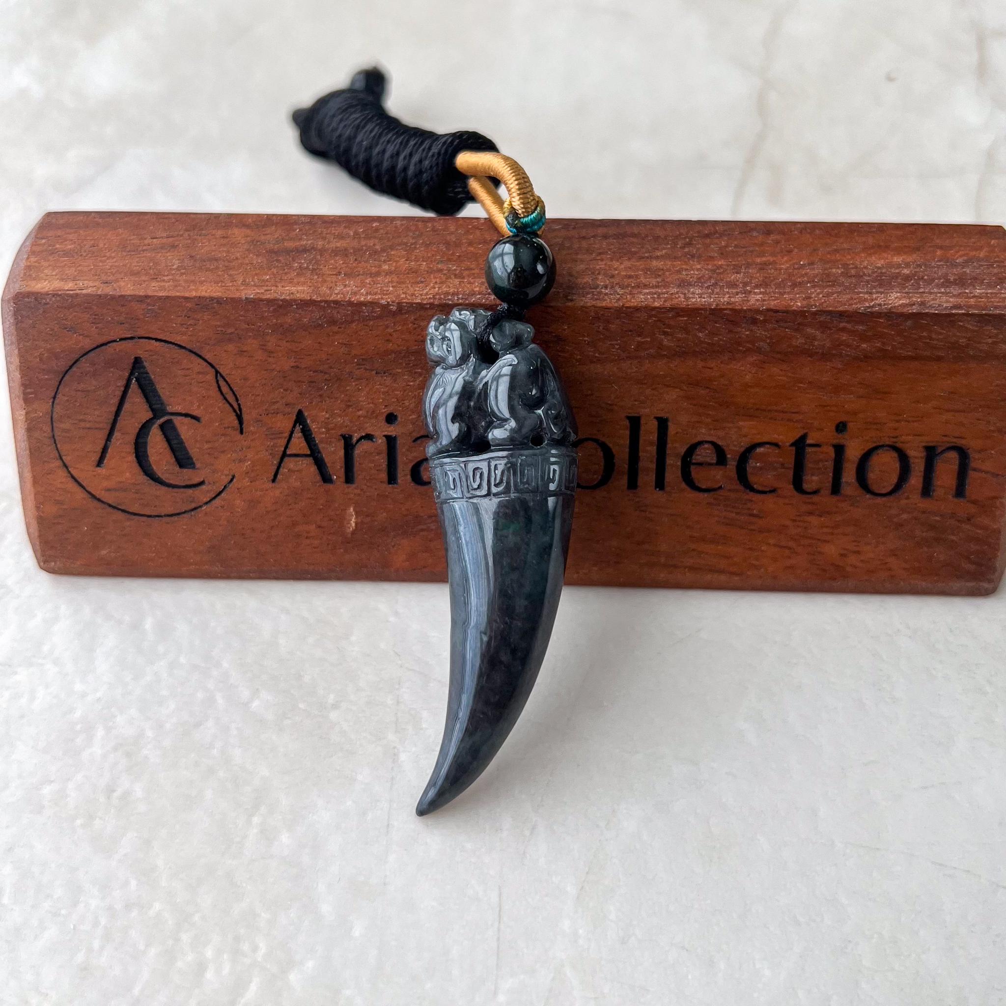 Black Jade Dragon Tooth With Pi Xiu, Black Jadeite Jade Hand