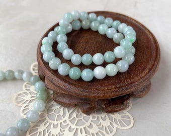 8.0 mm Light Green White Natural Jadeite Jade Small Beaded Bracelet, GEM-0424-1727410563