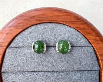 Pendientes de jade con abrazo verde, pendientes de jade nefrita verde en plata de ley, JSY-0424-12112