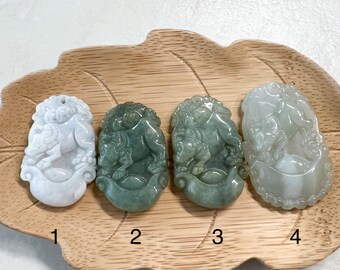 Jadeit-Halskette mit geschnitztem Ochsen- und Kuhmotiv (chinesisches Tierkreiszeichen), YW-0110-1646685489