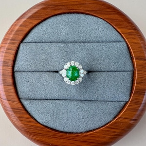Anello in giada con alone di fiore imperiale, anello in giada giadeite verde, oro bianco 18 carati con diamanti, misura 5,75, SHWQ-0424-1760841850