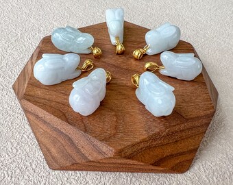 Jadeite Jade Rabbit Pendant with 18K Solid Gold, Set 3, SHWQ-0423-1704949575