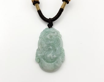 Collier pendentif en jade jadéite, dragon sculpté, signe du zodiaque chinois, YW-0110-1646517413