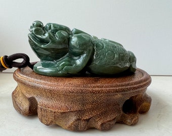 Jadeite Jade Blue-Green Money Toad, Money Frog, Golden Toad, 3 Leg Toad, Jin Chan, 金蟾,Lucky Toad, Feng Shui Carved Figurine, YJ-1221-0320661