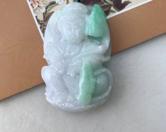 Large Jadeite Jade Guan Yin Avalokiteshvara, Quan Am, Hand Carved Pendant Necklace, YW-0110-1646450954