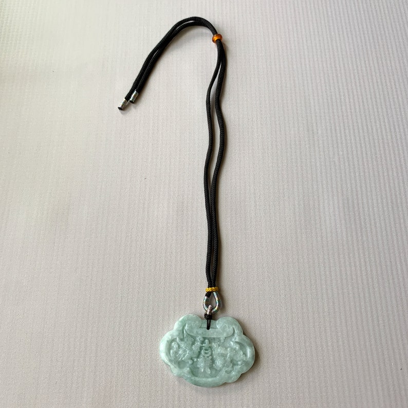 Large Jadeite Jade Longevity Lock Carved Necklace 长命锁 - Etsy