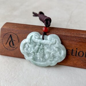 Large Jadeite Jade Longevity Lock Carved Necklace, 长命锁, YJ-0321-0396542 ...