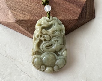 Jadeite Jade Dragon Chinese Zodiac Carved Pendant Necklace,  YW-0110-1646605491