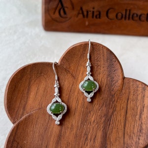 Jade Embrace Earrings, Green Nephrite Jade Sterling Silver Earrings, JSY-0424-12091