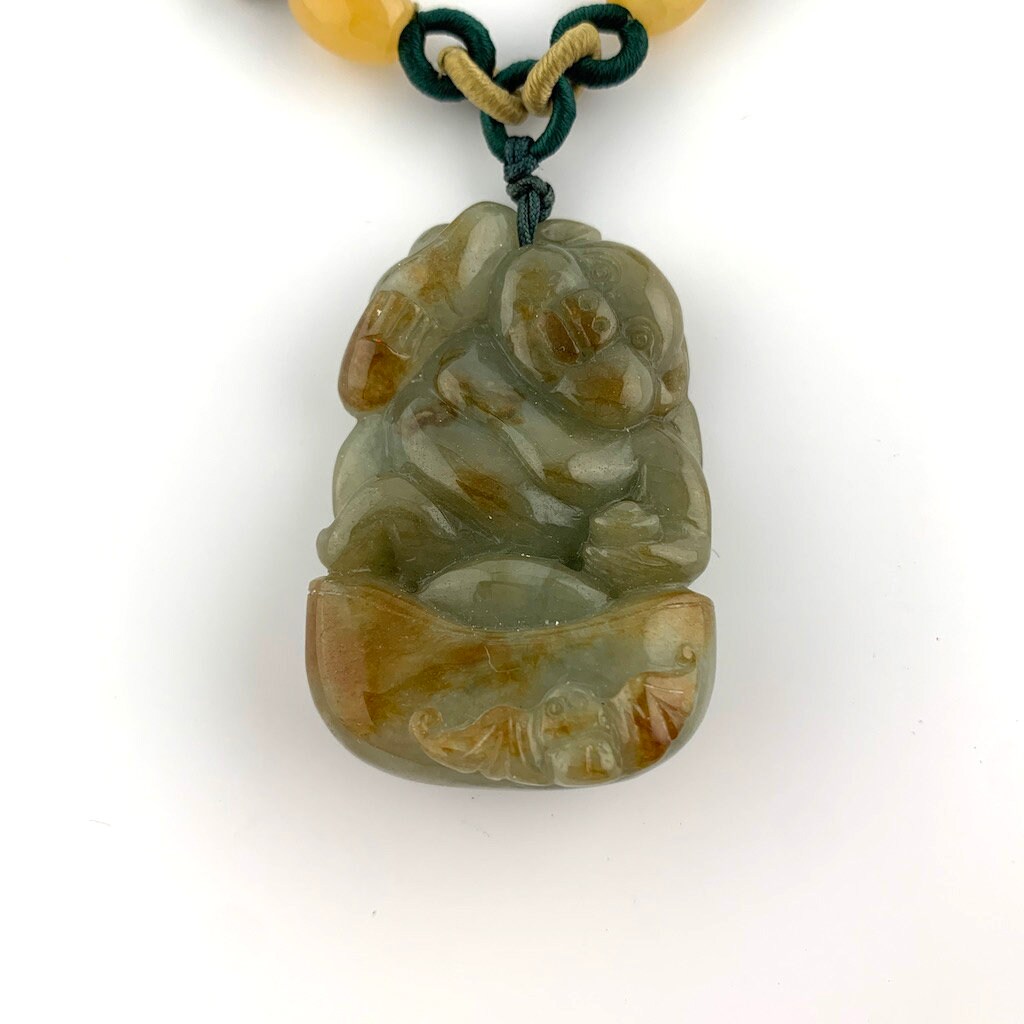 Natural Green Jade Pendant Necklace Chinese – Hand-Carved, Adjustable Rope, Amulet Gift For Women & Men Chinese Jadeite Jewelry