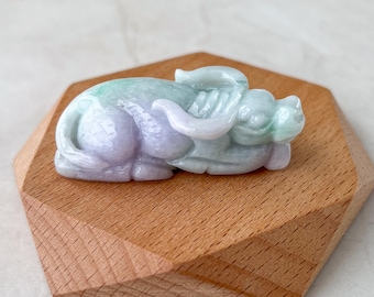 Purple Green Ox Hand Carved Figurine, Statue, Jadeite Jade Figurine, Decoration, Light Purple Green Jade, YGR-0223-1737870166