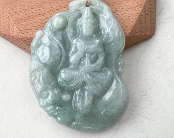 Jadéite Jade Guan Yin Avalokiteshvara, Guan Am, Collier pendentif sculpté à la main, YJ-1221-0235529