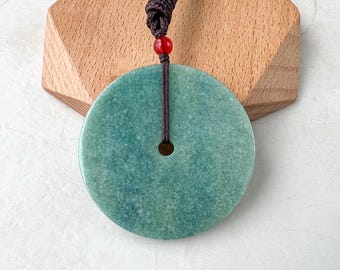 Large Green Blue Peace Donut Pendant, Jadeite Jade, Circle Donut Minimalist Carved Pendant, SHWQ-0722-1750017265
