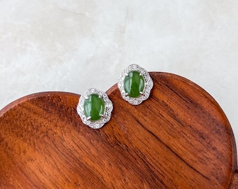Clous d'oreilles classiques en jade vert, style 5, boucles d'oreilles en argent sterling avec jade néphrite vert, JSY-0424-12297