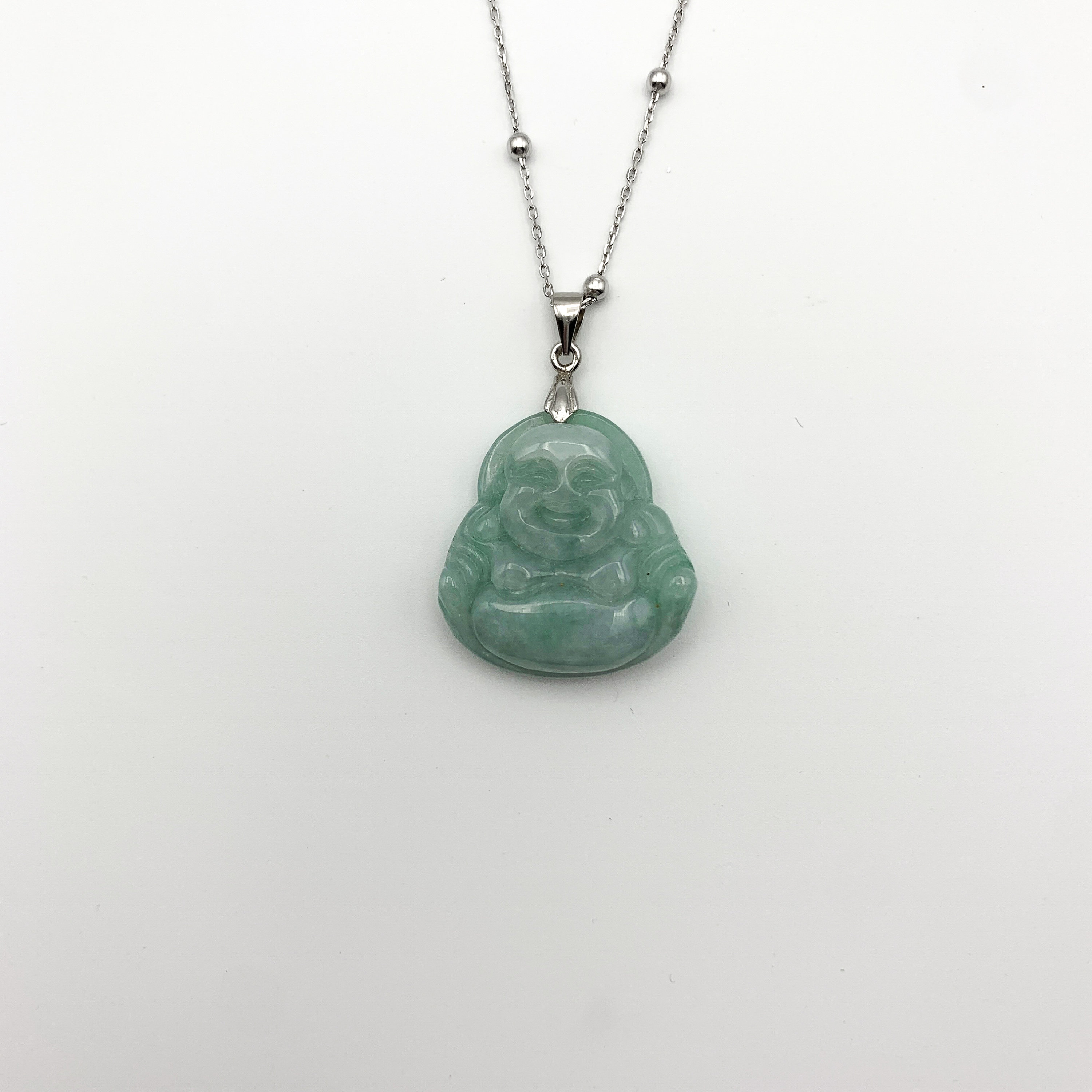 Jadeite Jade Buddha Carved Pendant Sterling Silver Necklace Etsy