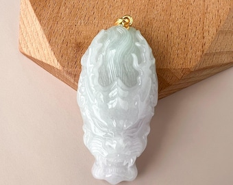Flowing Clouds Dragon Head Jadeite Jade Pendant with 18K Gold