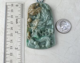 大型翡翠龍中国十二支手彫りペンダントネックレス、YJ-0921-0111276