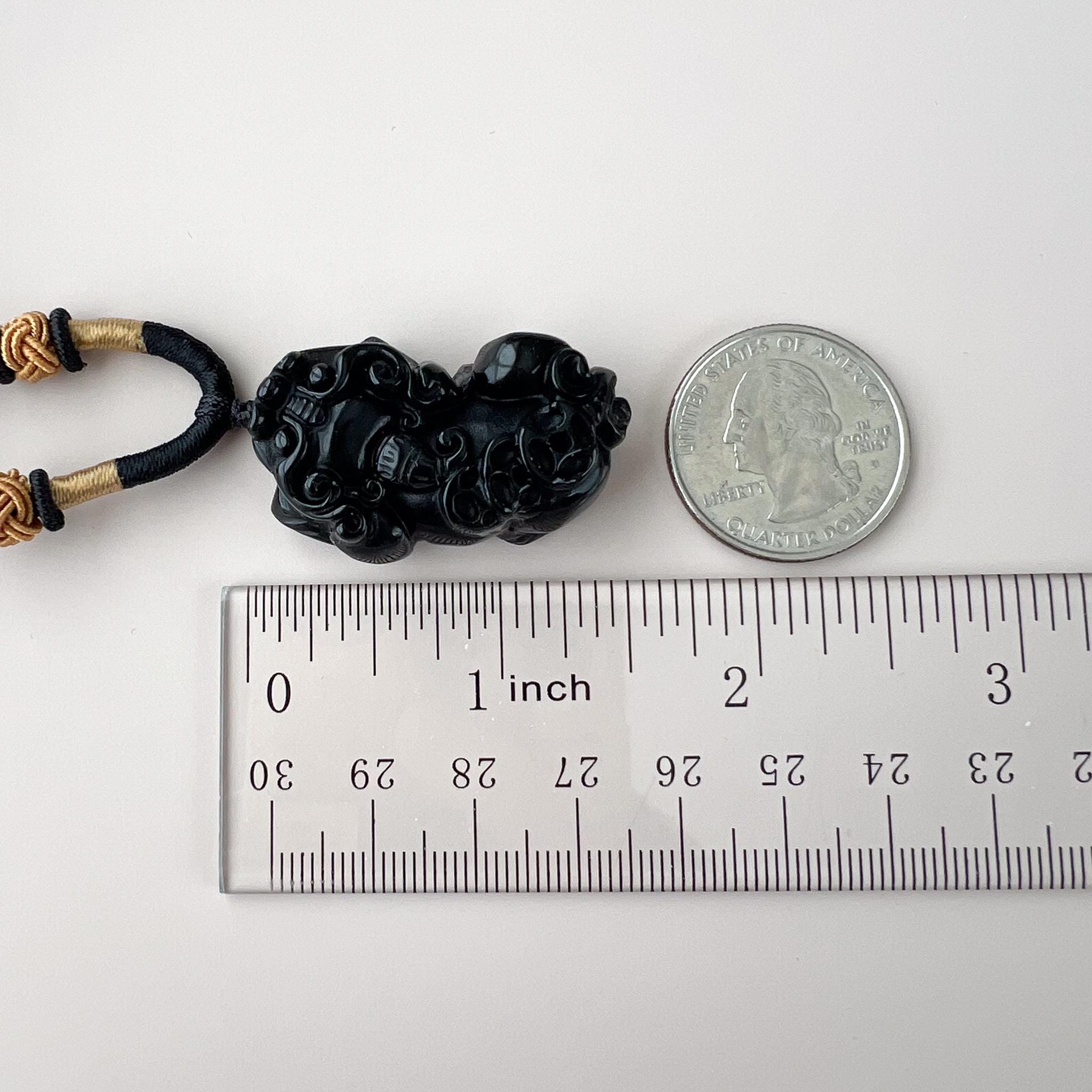 Black Obsidian Dragon Pixiu Pi Xiu, 貔貅, Carved Pendant