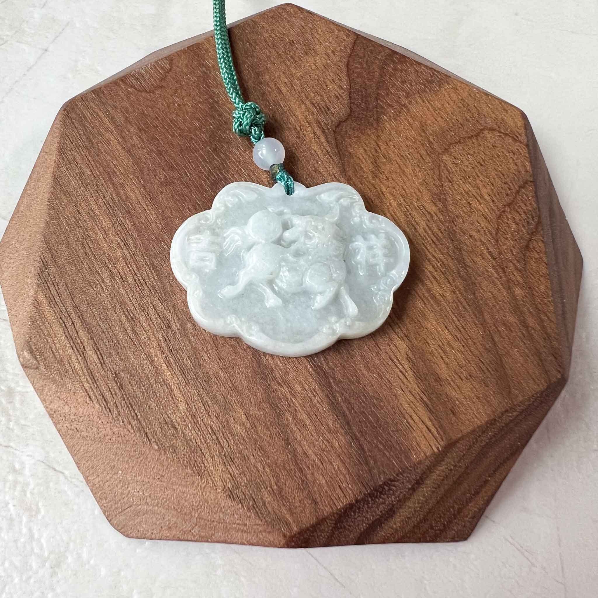 Jadeite Jade Longevity Lock Carved Necklace, 长命锁, 吉祥如意, YW