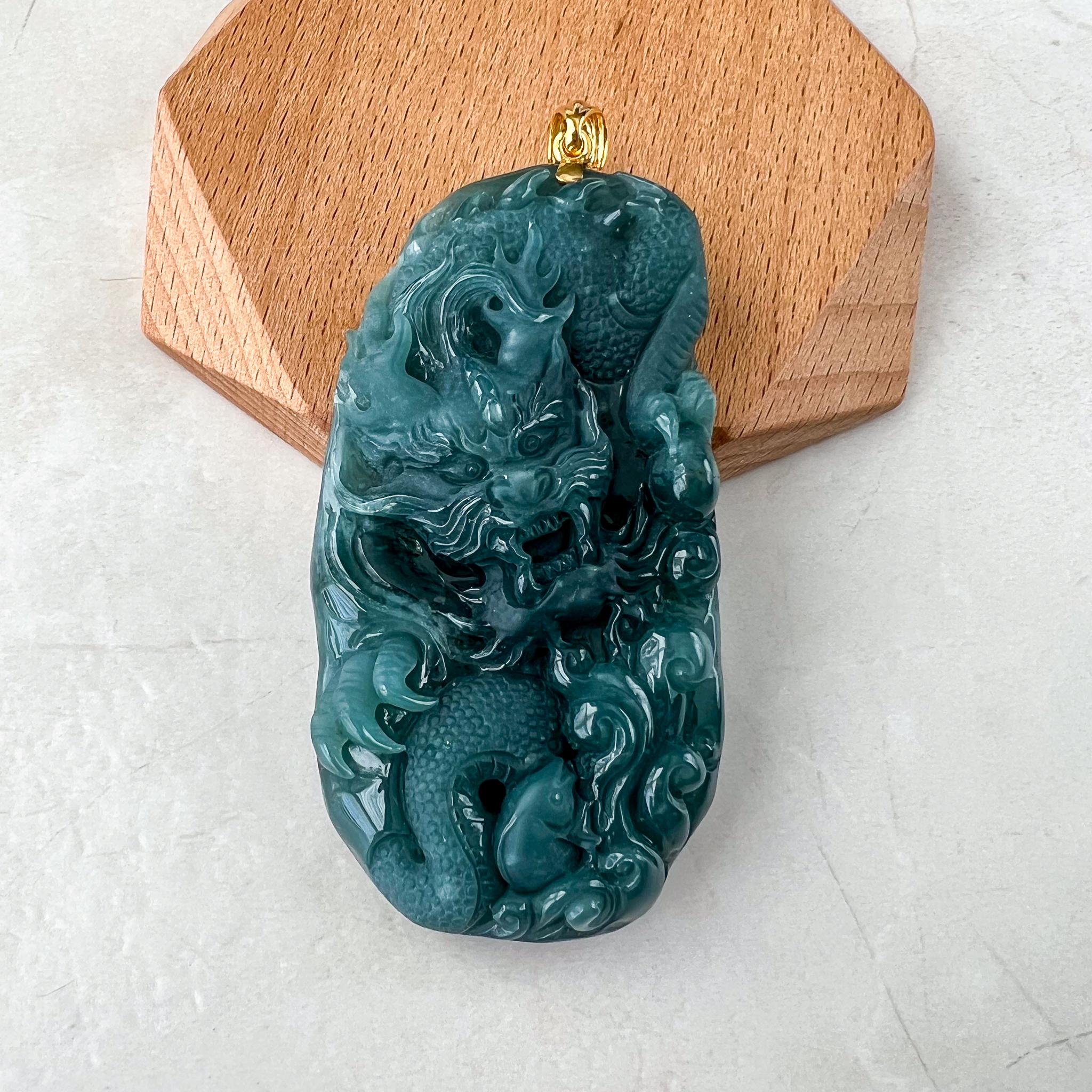 Stormborn Dragon Jade Pendant, Jadeite Jade Dragon Hand Carved