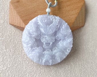 Circle of Nine Dragons Pendant, Light Purple Hand Carved Jadeite Jade Pendant, YGR-0323-1706549514