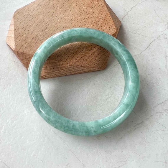 56.7 mm Green Jadeite Jade Bangle, Burmese Grade … - image 2