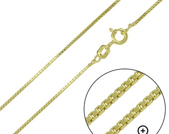 Cadena tipo caja de plata de ley 925 chapada en oro de 1,0 mm