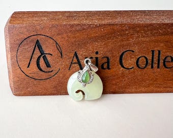 Elephant Blessing Jade Pendant, Nephrite Jade Sterling Silver Pendant, JSY-0424-4267