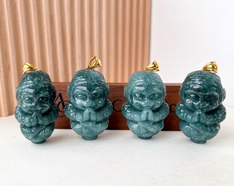 Rey Mono de Jadeíta Azul Verde con Colgante de Oro de 18K, Sun Wu Kong, 孙悟空, XZG-0623-1691191981