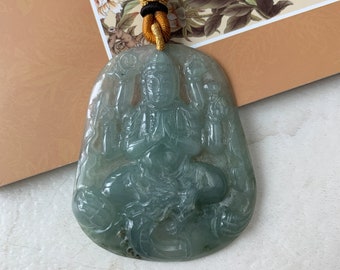 Collana con ciondolo in giada raffigurante Guan Yin Avalokiteshvara con mille mani intagliate, YJ-0321-0420066