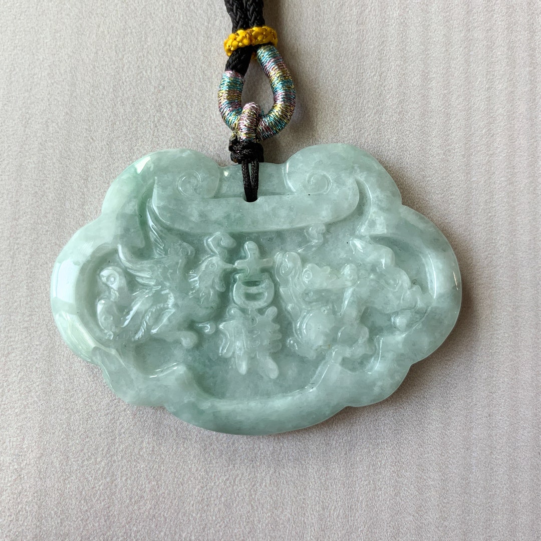 Large Jadeite Jade Longevity Lock Carved Necklace, 长命锁, YJ-0321-0396542 ...