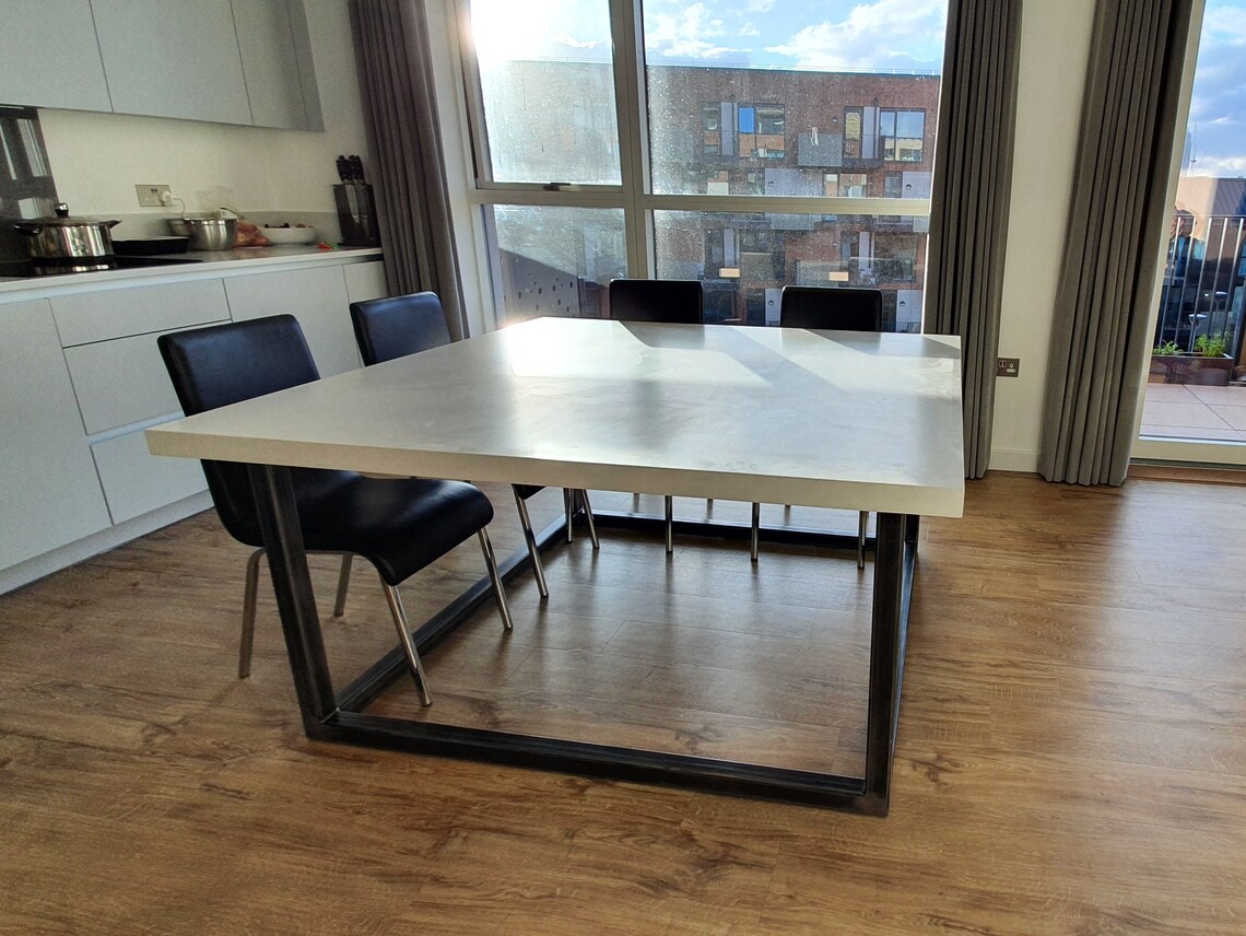 Square Concrete Dining Table With Steel Legs Classic Finish Etsy UK