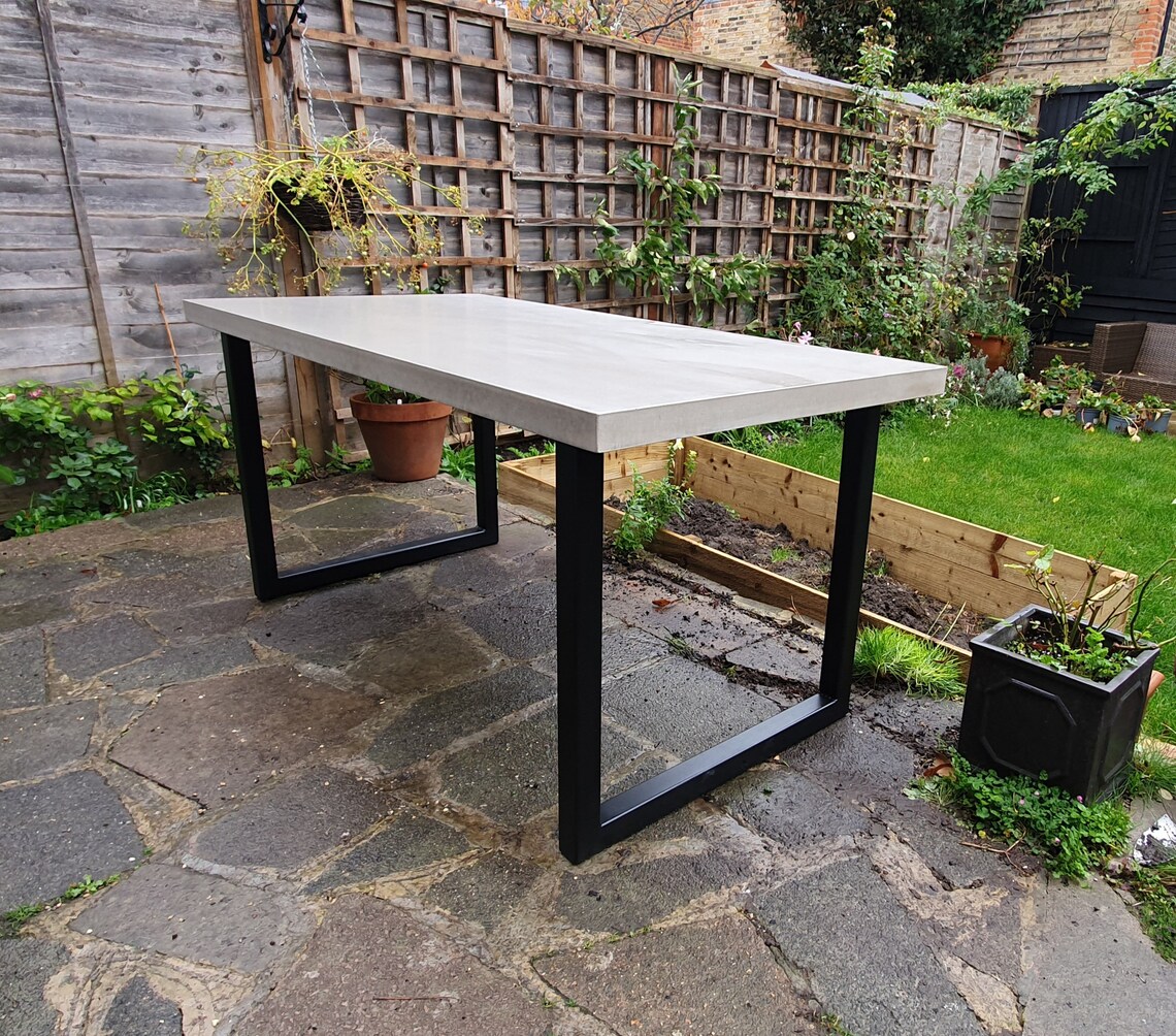 Classic Concrete garden table with steel legs / Custom sizes Etsy