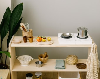 Bibliothèque Montessori en bois massif à 3 étagères