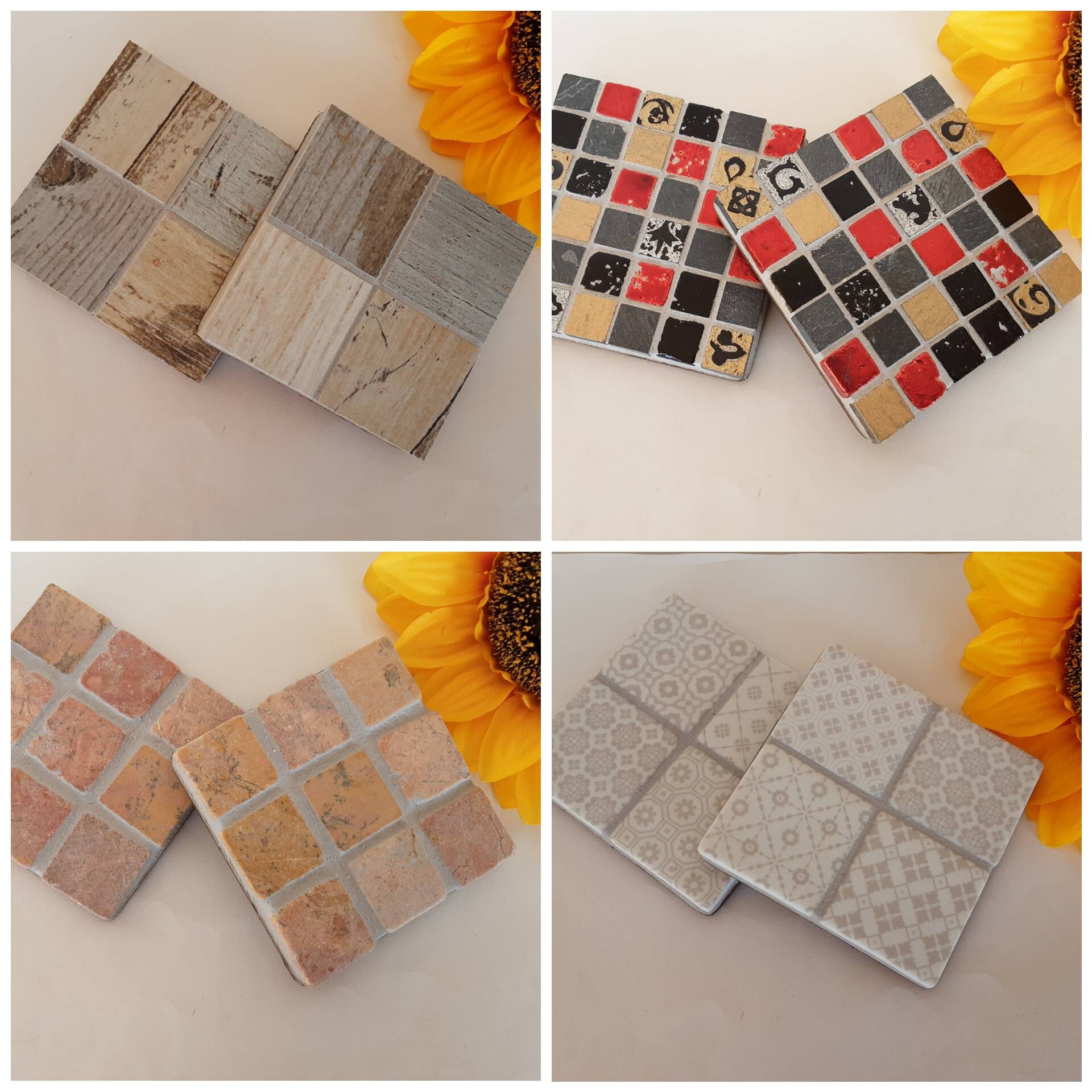 Tile Coasters Coaster Set Stone Coaster Mosaic Tiles Etsy