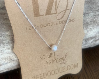 Sin coraje, sin perla Collar de perlas de agua dulce genuinas en plata esterlina / Perseverancia / Logros / GritUp