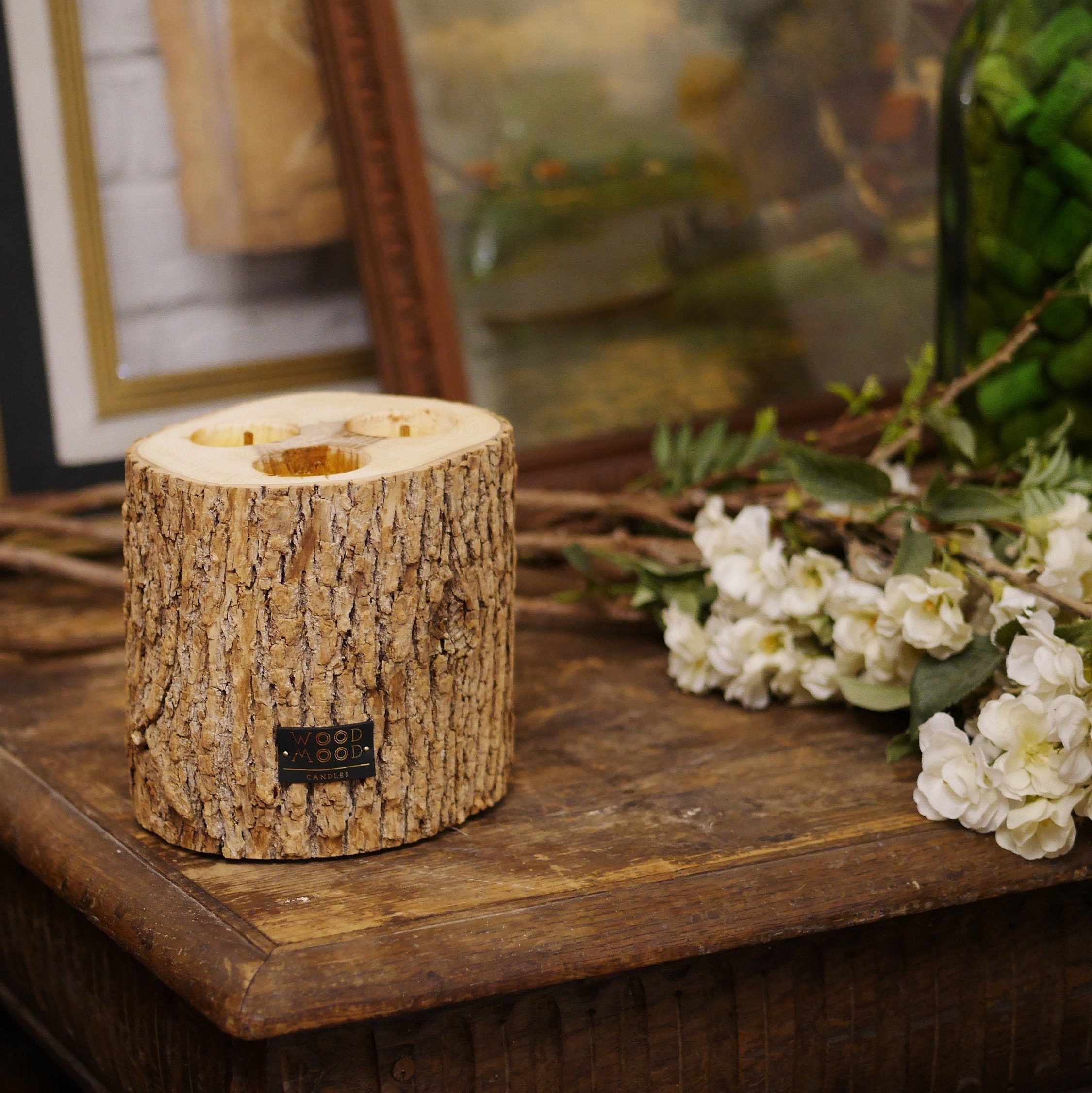 Large wooden triple candle in wood Reusable candle WOW Etsy Nederland